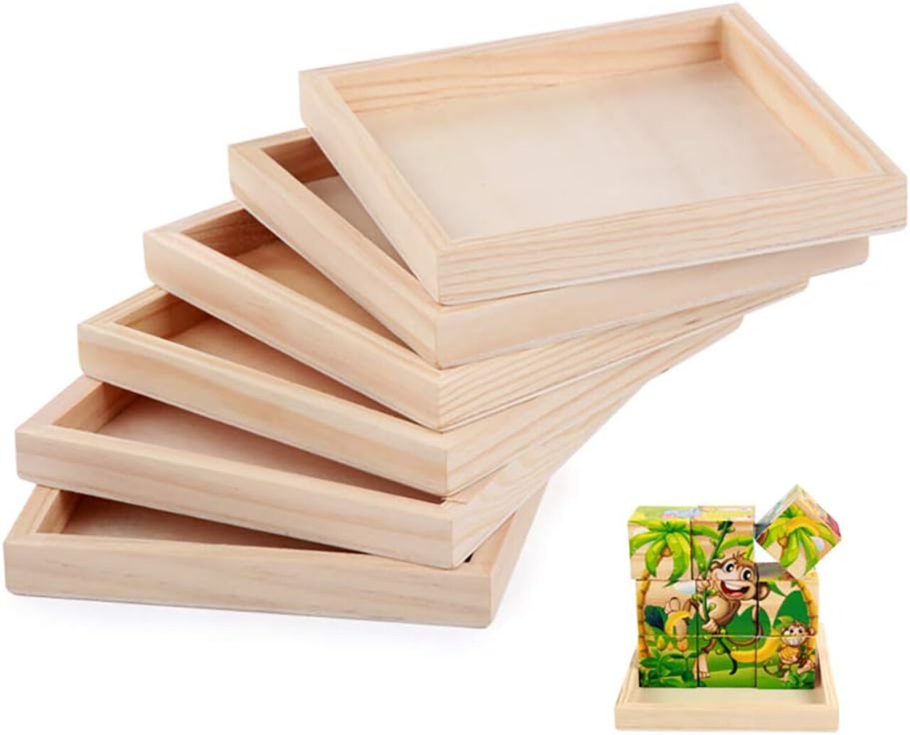 6 Pack Unfinished Small Wood Serving Tray for Crafts Projects DIY Wooden Trays Bulk Blank Wood Canvas Panel Boards Unfinished Wood Signs for Painting Arts Supply, (4.7 x 4.7 in)